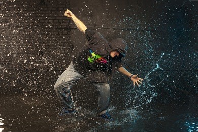 dancer in aqua studio