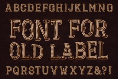 vintage font for old label. isolated english alphabet.