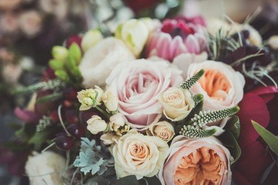 roses in a brides flower bouquet