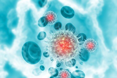 virus infected blood cells. 3d illustration