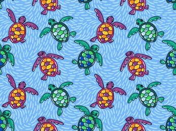 vector seamless pattern with  ocean turtles. blue ethnic hand drawn fabric design.