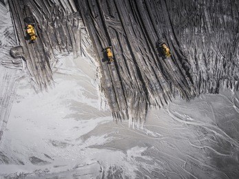 aerial view over the building materials processing factory. sand mine. view from above.