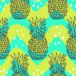 bright stylish fruit pattern. hand drawn pineapple. seamless background. vector illustration