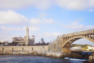bridge in alexandria and palace, egypt.