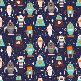 seamless pattern with different vintage robots. vector illustration