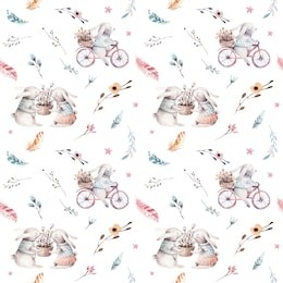 cute baby rabbit animal seamless pattern, forest illustration for children clothing. woodland watercolor hand drawn boho image for cases design, nursery posters, postcards