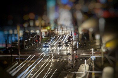 colorful light trace from night traffic in the city