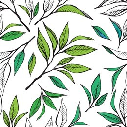 tea leaves seamless pattern. food background in hand drawn style on white