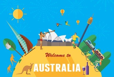 flat design, australia landmarks and icons, vector