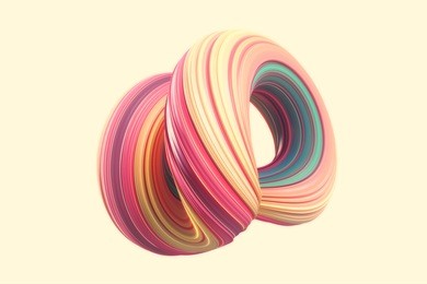 colorfull abstract twisted shape isolated on yellow background. computer generated geometric. 3d rendering.