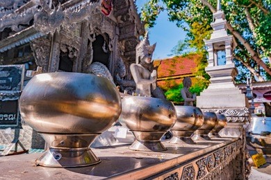 silver buddhas in wat sri suphan, buddhist temple chiang mai, thailand
