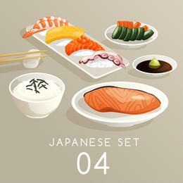 set of japanese food : vector illustration