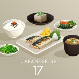 set of japanese food : vector illustration