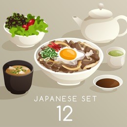 set of japanese food : vector illustration