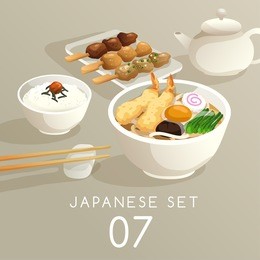 set of japanese food : vector illustration