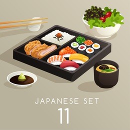 set of japanese food : vector illustration