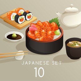 set of japanese food : vector illustration