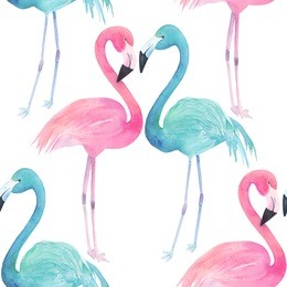 watercolor seamless pattern with exotic flamingo. summer decoration print for wrapping, wallpaper, fabric. hand drawn illustration
