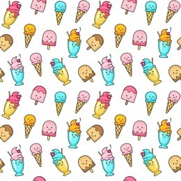 vector seamless summer pattern with multicolor ice cream. cones ice cream and ice lolly on white background. frozen desserts.