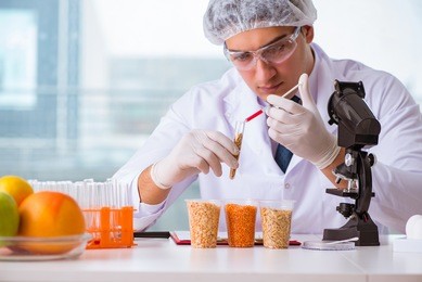 nutrition expert testing food products in lab