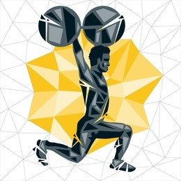 geometric crossfit concept. walking lunges. vector silhouette of man doing fitness and crossfit. active and healthy life concept