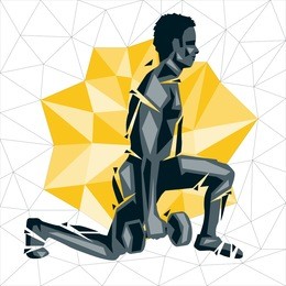 geometric crossfit concept. walking lunges. vector silhouette of man doing fitness and crossfit. active and healthy life concept