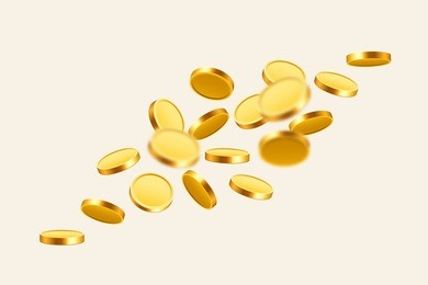 falling money, flying gold coins, golden rain. jackpot or success concept. modern background. vector illustration