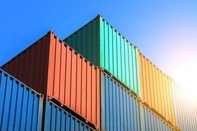 industrial containers box from cargo freight ship for import export concept.