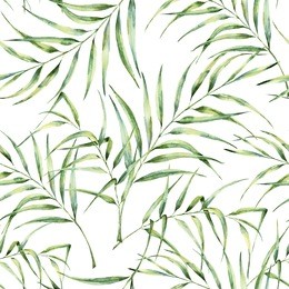 watercolor pattern with palm tree leaves. hand painted exotic greenery branch. botanical illustration. for design, print or background.