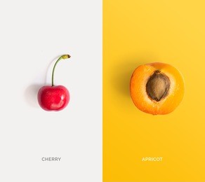 creative layout made of cherry and apricot. flat lay. food concept.