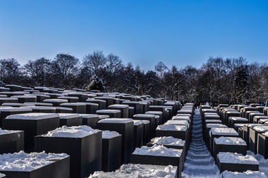 snow day in jewish memorial, berlin, germany