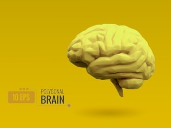 low poly bright lemon yellow brain on yellow background