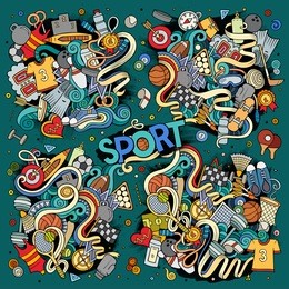 colorful vector hand drawn doodle cartoon set of sport designs