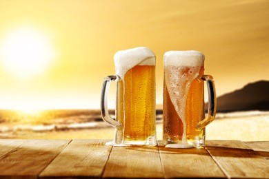 cold beer and landscape of beach 