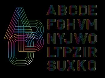 vector linear font. alphabet multicolored lines. simple and minimalist alphabet in mono line style.digital alphabet.