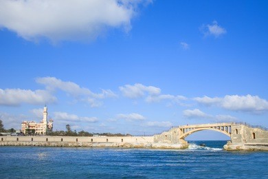 bridge in alexandria and palace, egypt.