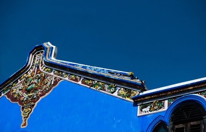 a chinese decorated gable of blue house 