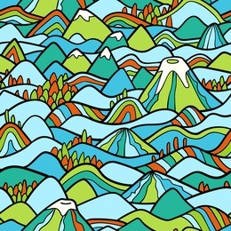 landscape pattern. vector seamless pattern with hills, trees, fields and peaks. background illustration with bright landscape. 