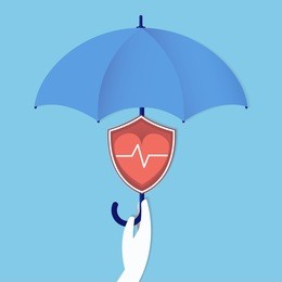 heart healthcare protection icon with hand holding an umbrella. health insurance concept. vector illustration