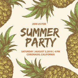 decorative template design with pineapple. summer party invitation. fruit frame background.
