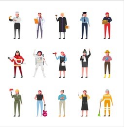 job uniform man character set vector illustration flat design