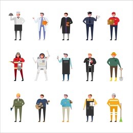 job uniform woman character set vector illustration flat design