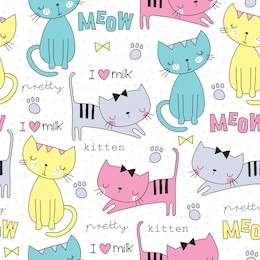 seamless cute cat pattern vector illustration