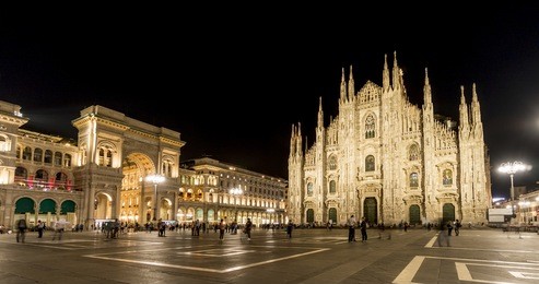 milan cathedral (duomo di milano) and galleria vittorio emanuele ii, italy. night view.