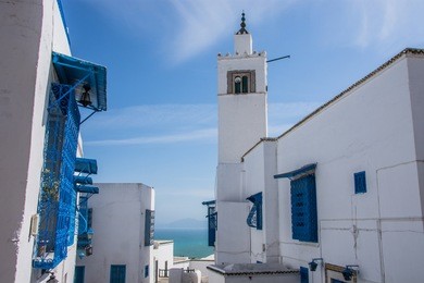 a mediterranean view in sidi bou said, a town full of charm on the coast just a few miles from tunis, tunisia.