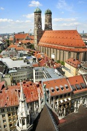 panoramic view on city and the cathedral of our lady, munich, germany