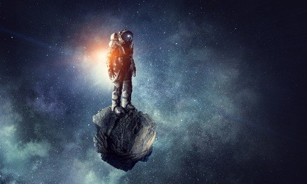 astronaut in space suit . mixed media