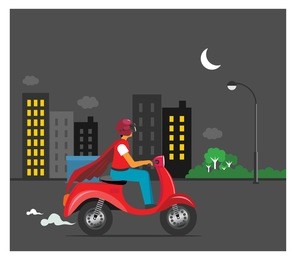 food delivery at night delivery boy for online order companies vector illustration