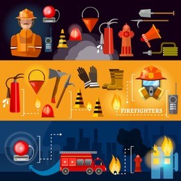 professional firefighters banners fire safety equipment fireman vector