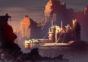 digital illustration of fantasy science fiction landscape
